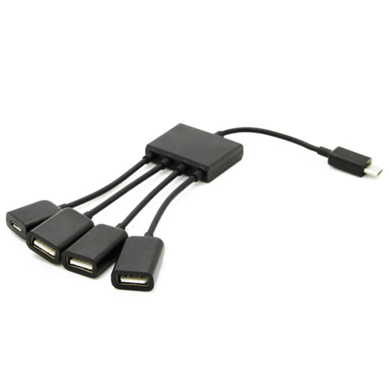 Multi-función USB 2,0 4 en 1 Micro Puerto USB OTG carga Cable concentrador adaptador divisor para smartphones Android Tablet Cable negro