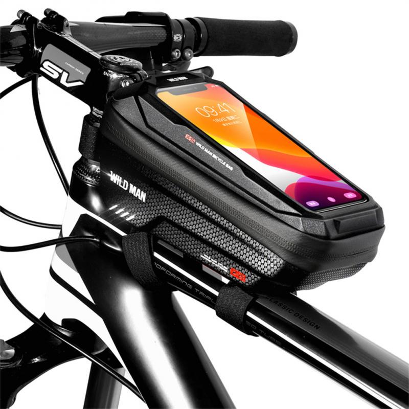 Wild man mtb cykeltasker front cykeltaske regntæt touch screen cykel telefon taske 6.5 tommer mobiltelefon taske eva hard shell tasker: 01