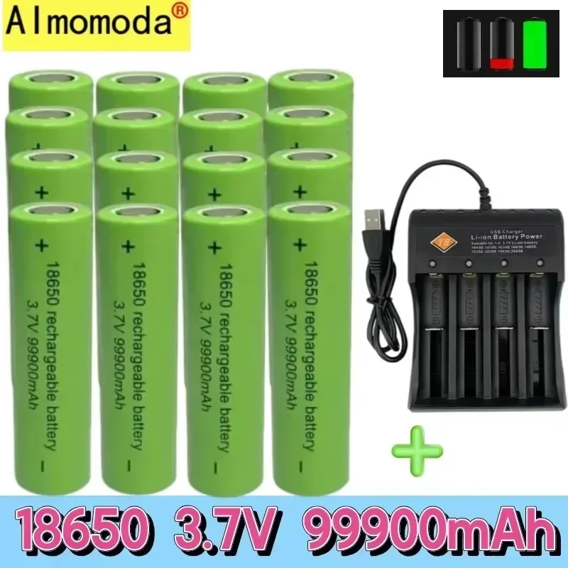 Batteria originale 18650 con grande capacità 99900Mah 3,7 V + caricabatterie torcia giocattolo batteria ricaricabile agli ioni di litio, spedizione gratuita: Cielo Blu