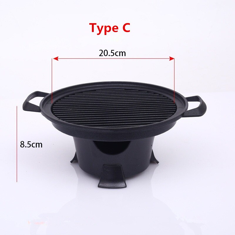 Mini parrilla coreana para barbacoa, estufa japonesa de Alcohol, parrilla de barbacoa sin humo para el hogar, placa para barbacoa al aire libre, herramientas para asar carne: C