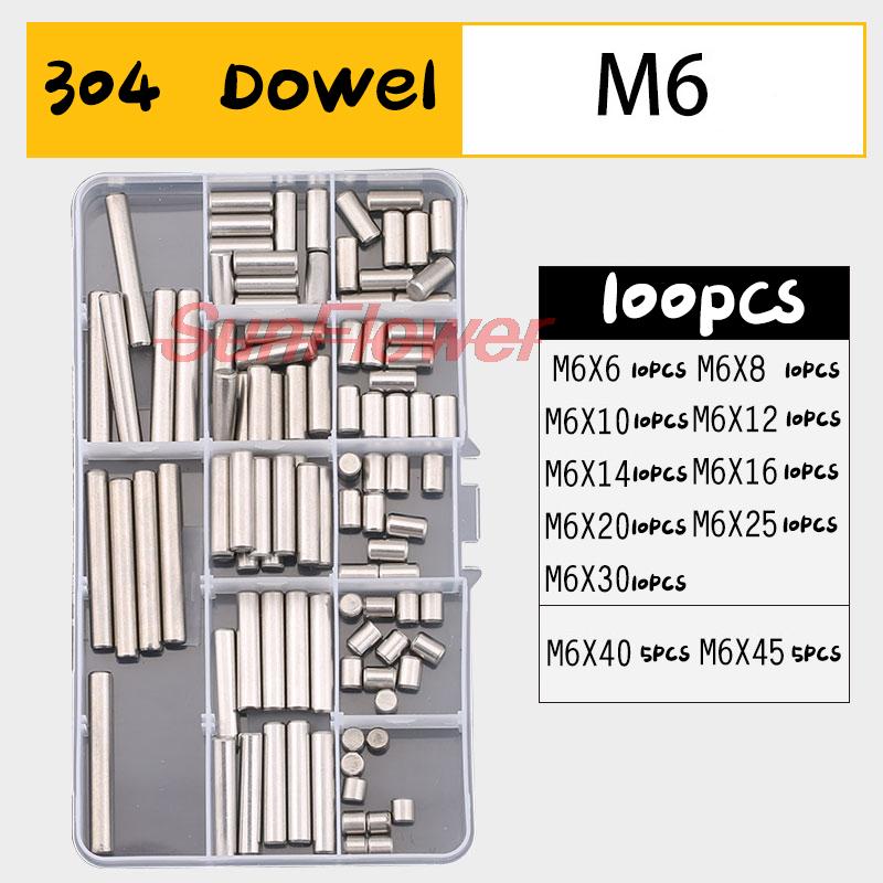 100-300Pcs Paspen 304 Rvs Cilindrische Pin Paspen Plank Ondersteuning Pin Fasten Elements Assortiment Kit m1 Om M6