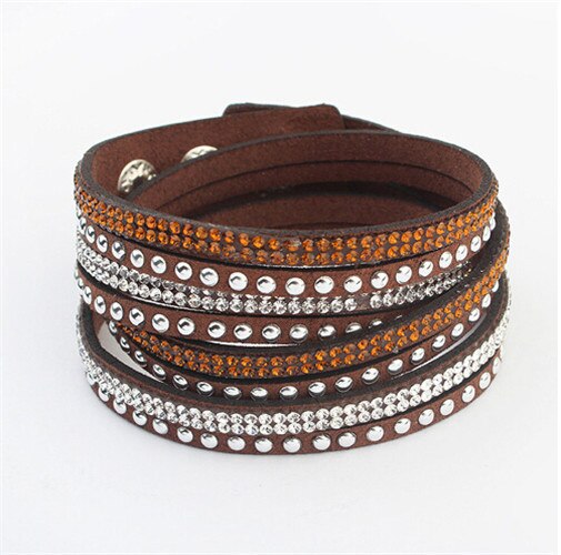 F&U Famous Brand Bracelets Crystal Rivet Multilayers Bracelets Little Swan Brand Different Color Bracelets for Women: Coffee