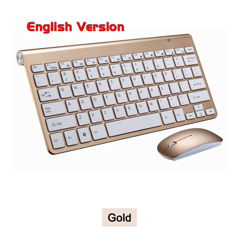 Wireless Keyboard Mouse Set For Desktop Laptop Russian Arabic Thai Hebrew Spanish French Italian Korean German Bulgarian Keybord: For iOS / Gold