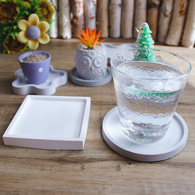 Hexagon Coaster Concrete Tray Silicone Mold Round Square Candlestick Plaster Base Tray Mould Cement Flowerpot Pedestal Molds