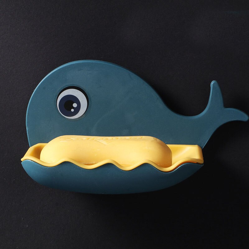 Porte-savon mural en forme de baleine, support de stockage et de finition, sans couture, boîte à savon Non poreuse,: dark blue