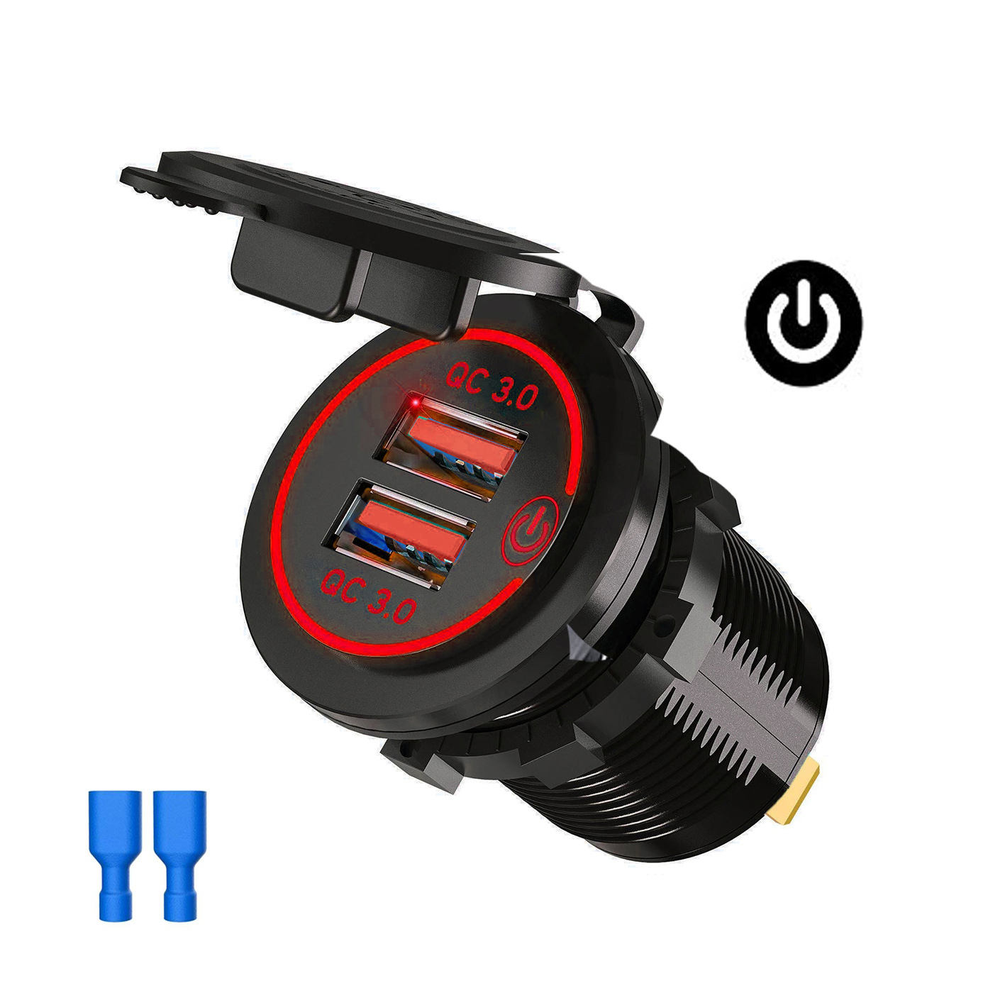 Schnellladung, Dual-USB-Anschlüsse, Autoladegerät, wasserdichte Schnellladebuchse, Steckdose mit LED-Licht für Motorrad-Autoladung: Grün