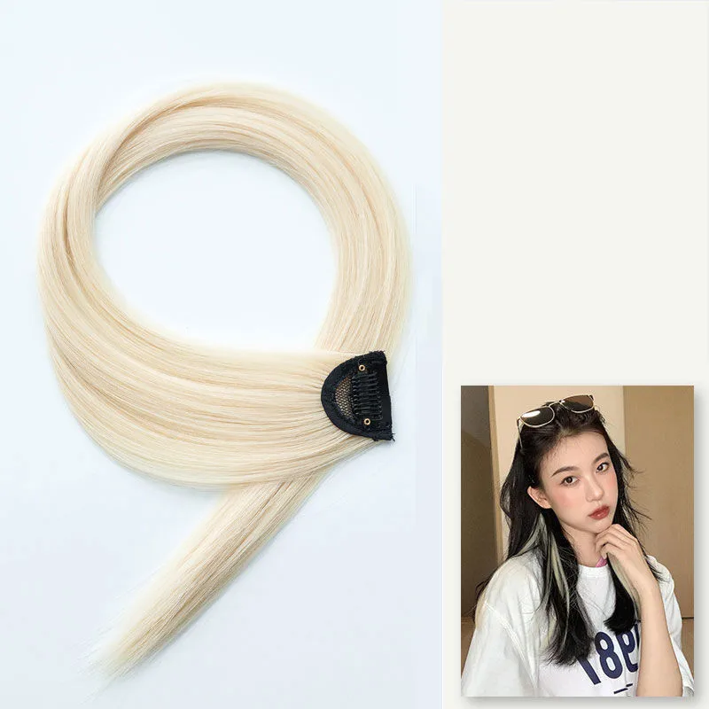 60cm postizo horquilla extensión de cabello Clip en postizo largo recto colgante oreja peluca Clip extensiones de cabello sintético Accesorios: plum