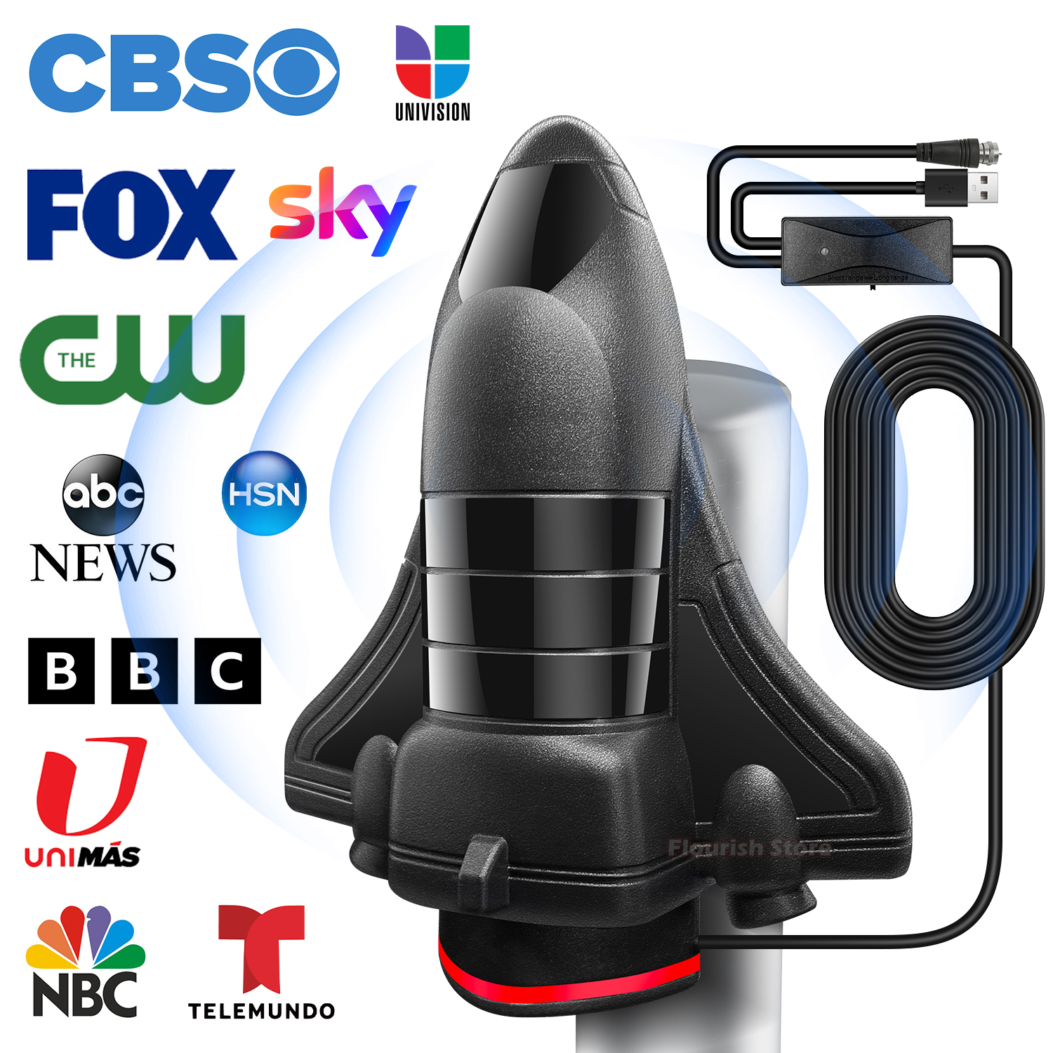 3200+ Miles Range TV Antenna,Digital TV Antenna Indoor Outdoor with Amplifier Signal Booster,Portable HDTV Antennas Support 4K: Red