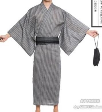 Tradisjonelle japanske menn kule kimono badekåper herre bomullskåpe yukata menn badekåpe kimono nattøy med belte og veske  dh049: 16 / M