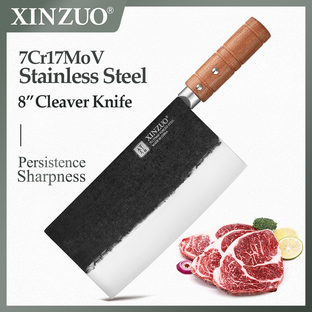 XINZUO 7 Inches Cleaver Knife Chinese Chef Knife Forged Kitchen Knife Stainless Kitchen Knives: 8 inch