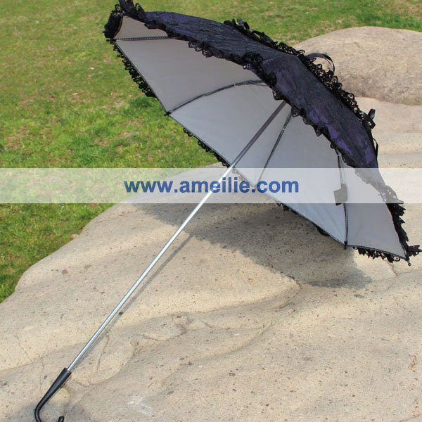 Gothic Lolita Style Party Umbrella Princess Lace Umbrella Punk Purple Leather Umbrella with Black Lace Umbrella