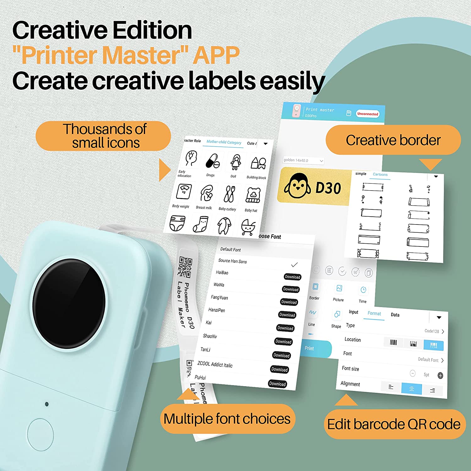 Version Phomemo D30 Smart Mini Label Maker Wireless Thermal Label Machine Compatible with IOS and Android System