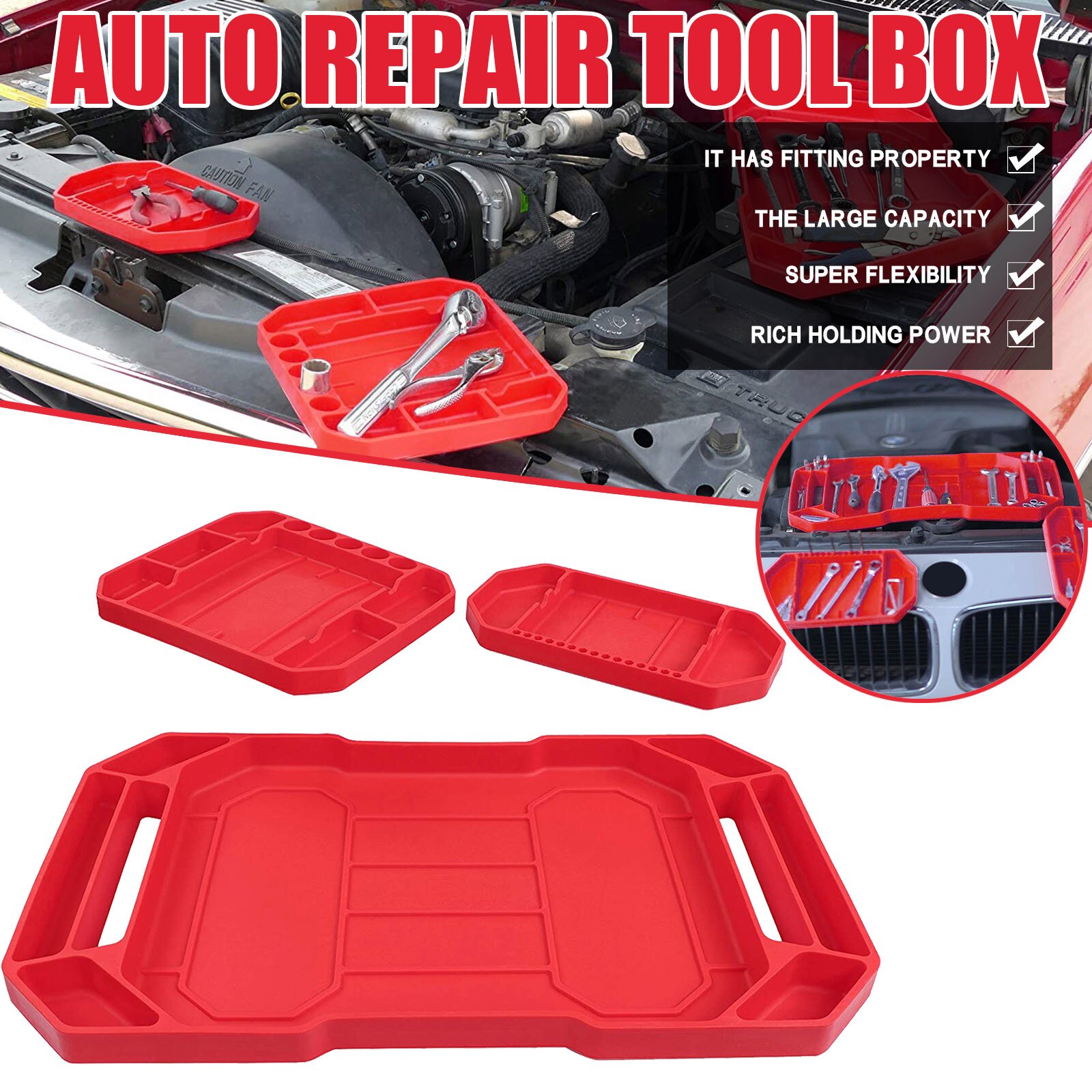 Automotive Non-slip Flexible Silicone Storage Tool Tray Large Tool Organizer