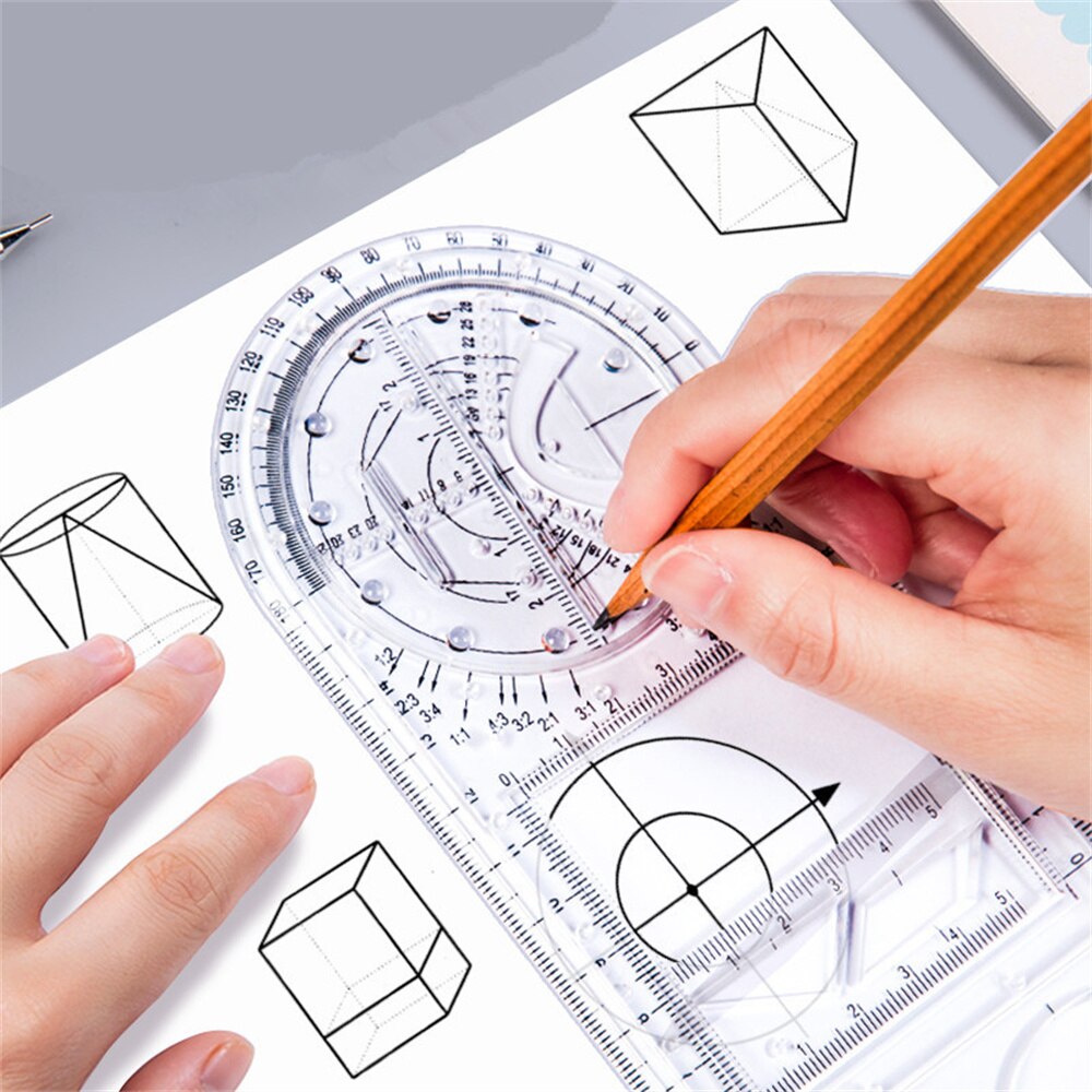 Multifunctional Drawing Ruler Geometric Angle Circle Maker Drawing Template Measuring Ruler School Office Architecture Supplies