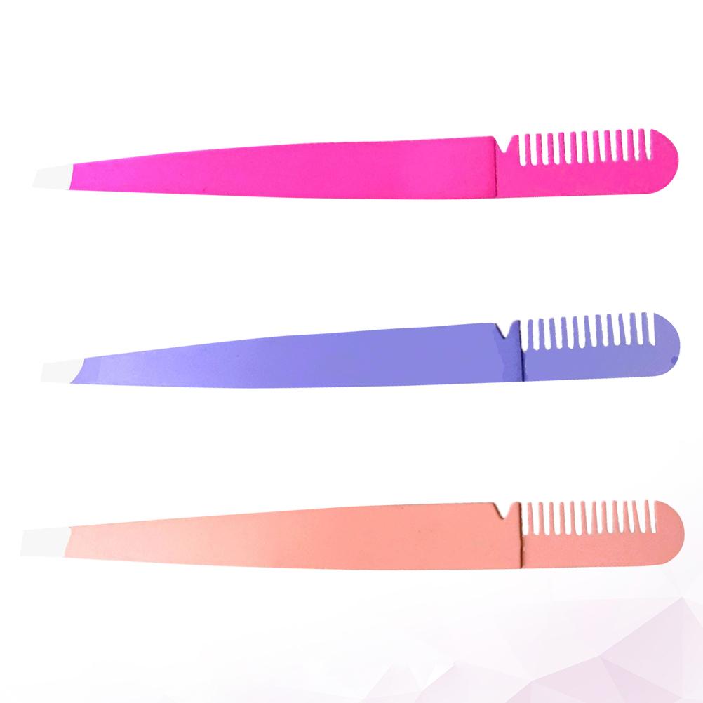 3 Pcs Eyebrow Clamp Comb Multipurpose Tweezers Shaping for Women Lash Stainless Steel Eyebrows Miss Forceps
