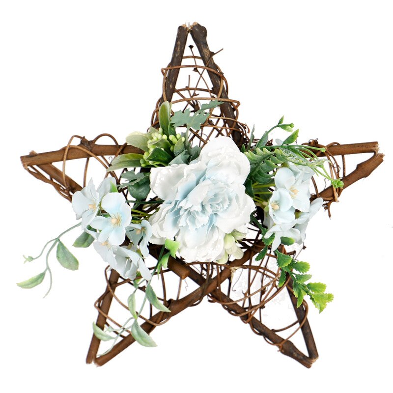 Xsimuleret boligindretning væghængende blomst træ pentagram vedhæng vægdør hængende krans juledekoration: Himmelblå