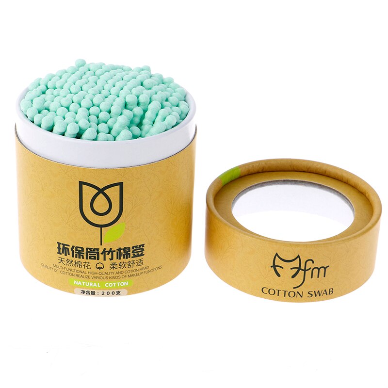 Bastoncillos de algodón y bambú, palitos de madera suaves para limpieza de oídos, belleza para la salud, 200 unidades por caja: green