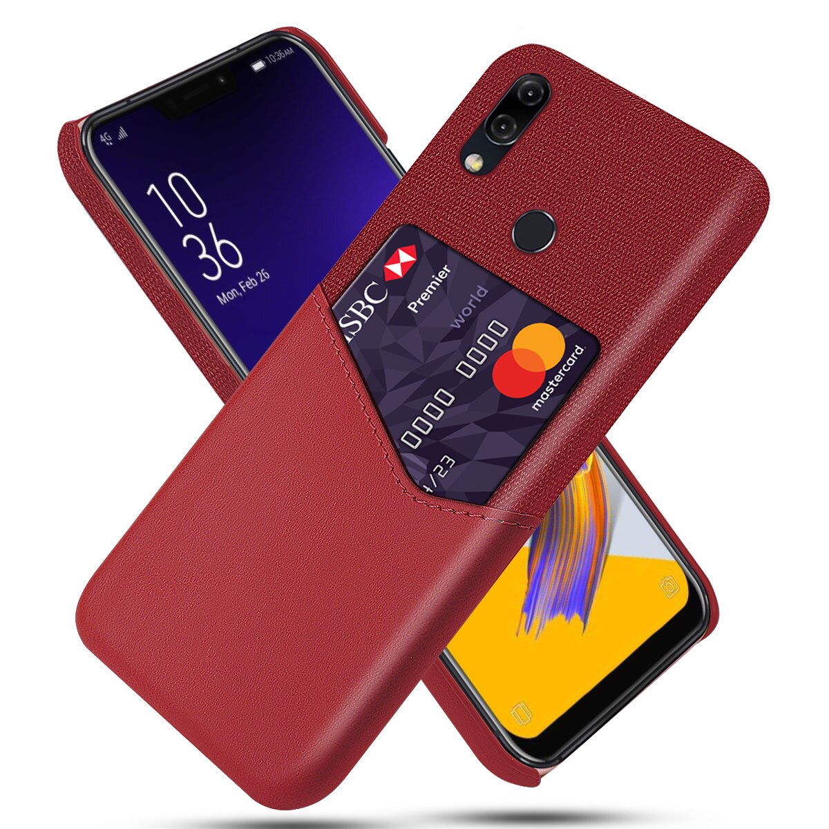 DCK Panno Duro con La Carta Del Telefono di Protezione in Pelle Custodie per Asus Zenfone 5 ZE620KL sottile ibrido Duro Platic Copertura Posteriore: Rosso