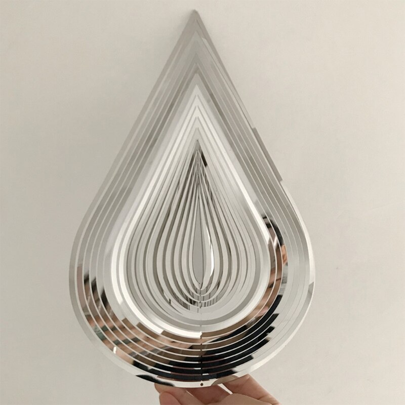 3D Hanging Wind Spinner Stainless Steel Metal Sculptures Silver Water Droplet Square Indoor and Outdoor Flowing-Light