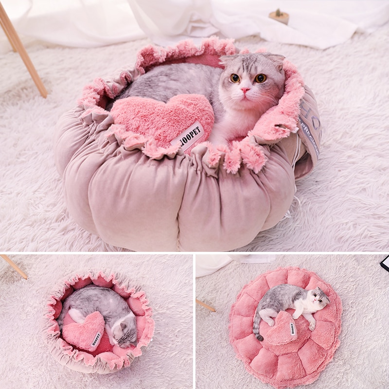 Hoopet kattenbed, schattig roze, warm puppy hondenbed, herfst/winter, mooi huis voor katten