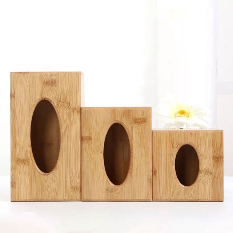 Wooden Tissue Box Holder Cover Rectangular Square Wipes Dispenser Paper Bamboo