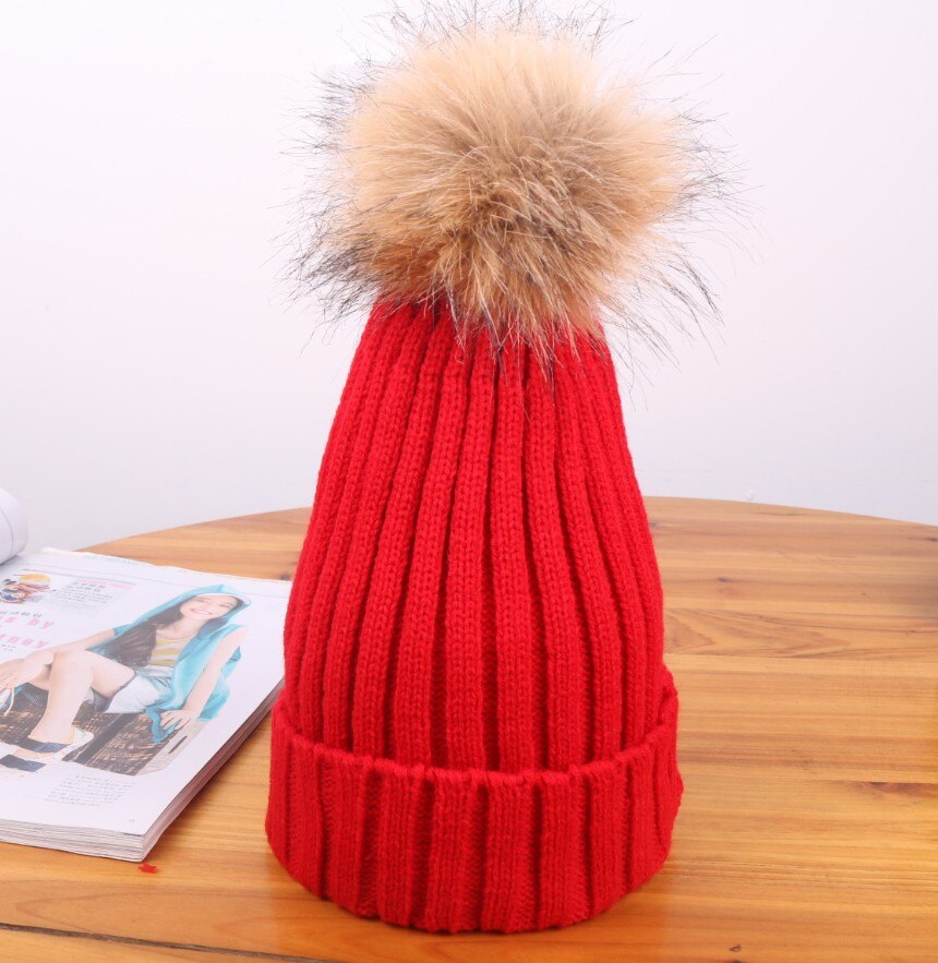 Mom Baby Pompon Hat Winter Beanie Cap Baby Bonnet Mom Kids Hats Knitted Pompon Ball Headwear BP07: Red / Mom