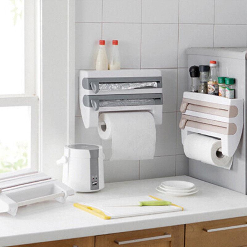 Dispensador de rollos de cocina, soporte de pared para nevera, Film transparente, papel de aluminio, montado en la pared