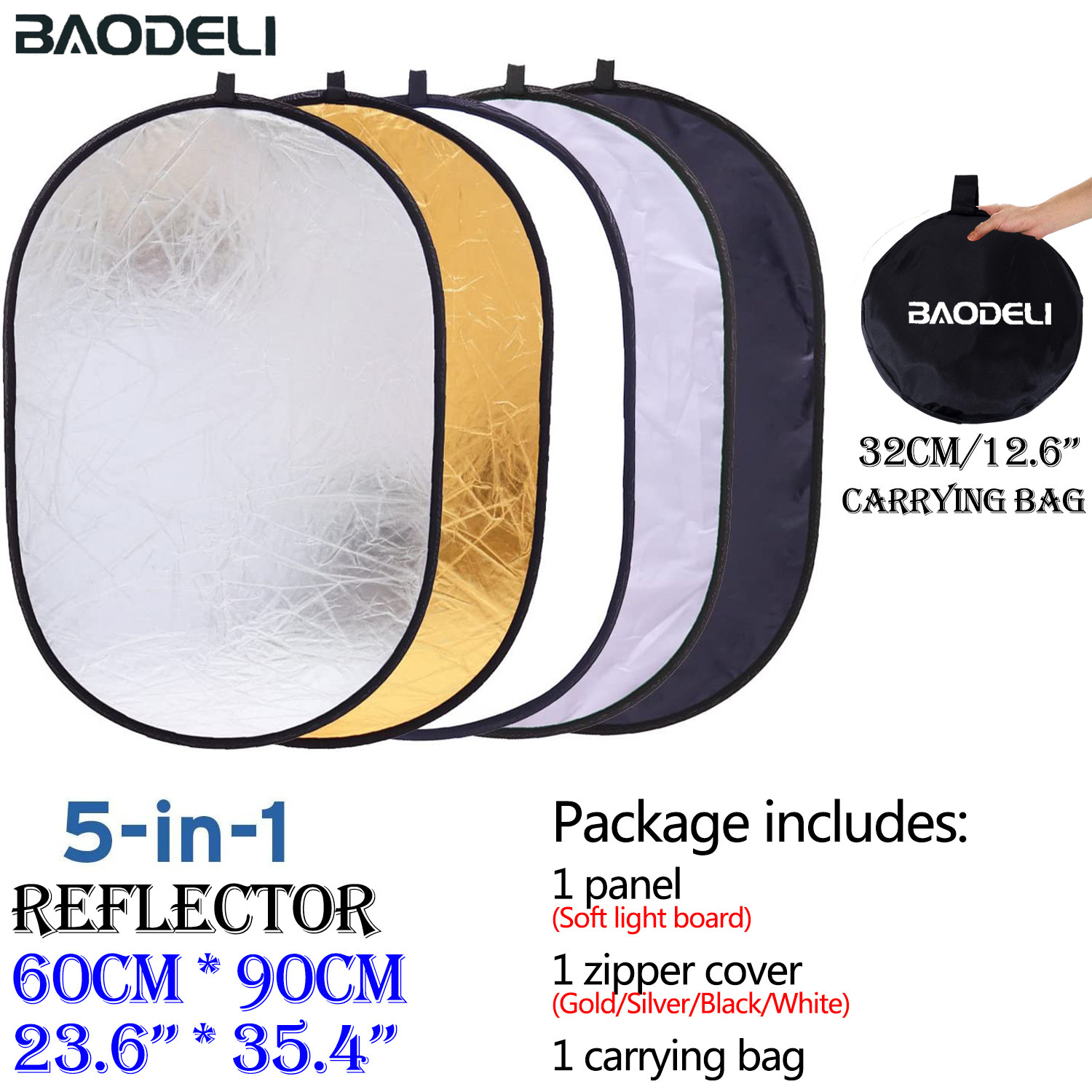 Add Light Reflector 90x120cm 5-in-1 Portable Large Light Reflectors Ph... – Grandado