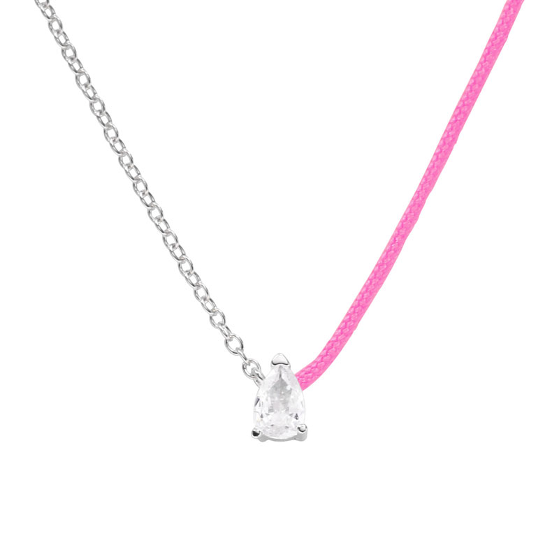 Moonmory Real 925 Sterling Silver Redline String Necklace With Zircon Pear Charm Choker For Women Jewelry Pink Blue: pink-silver