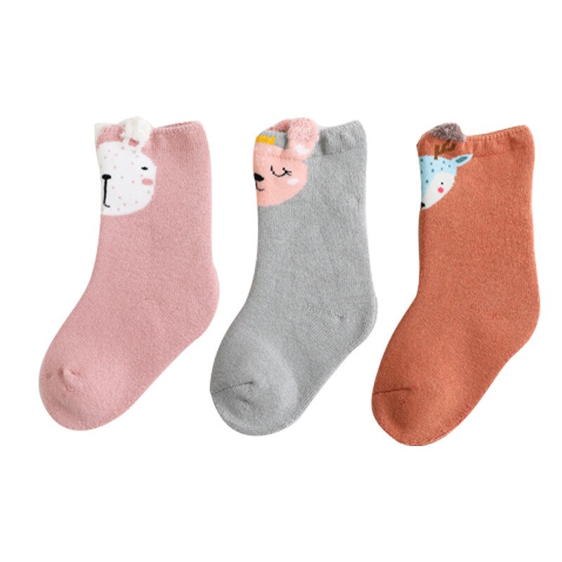 3 pares/lote 0 a 4 anos inverno quente terry meias para o bebê meninas meninos bonito animal recém-nascido meias engrossar crianças coisas do bebê: Rabbit / 0 to 12M