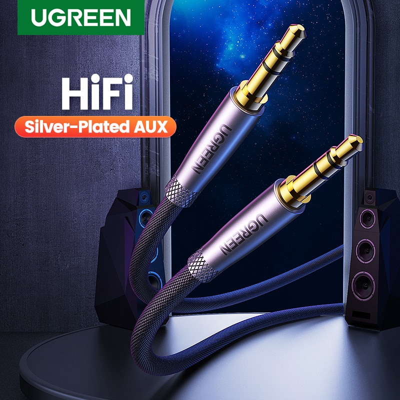 Ugreen Hifi Aux Kabel 3.5Mm Audio Speaker Kabel 3.5 Jack Voor Gitaar Verzilverd Gevlochten Draad Auxiliary Auto hoofdtelefoon Kabel