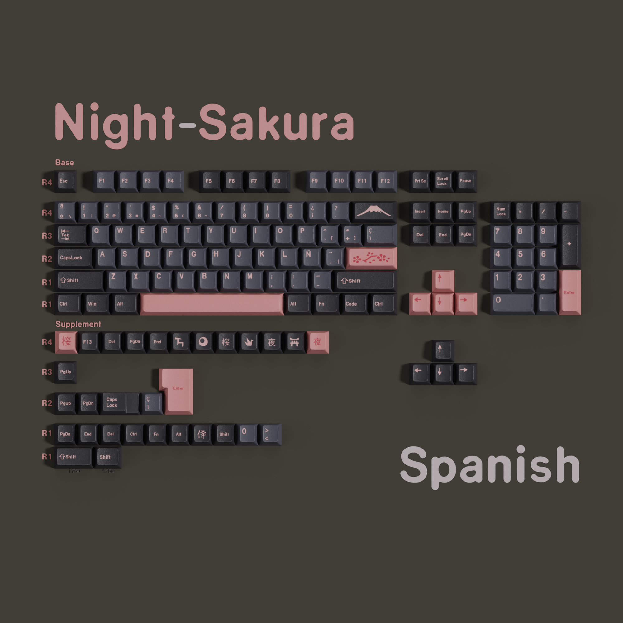 ES español PBT Keycaps MOA cereza rojo azul Samurai noche Sakura Morandi tinte Sub Keycap para teclado mecánico Ansi de ISO