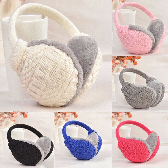 Sweet Girls Women Winter Solid Color Warm Knitted Plush Casual Earmuffs Ear Warmers Ear Muffs Earlap