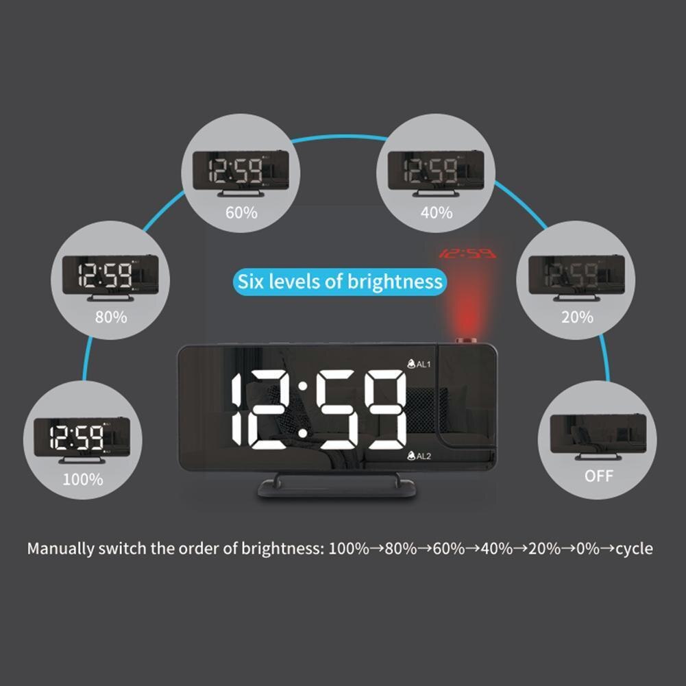 LED Digital Alarm Clock Watch Table Electronic Desktop 2 USB FM Snooze Wake 2 Clocks Alarm Time Radio Function Projector Up G4W3
