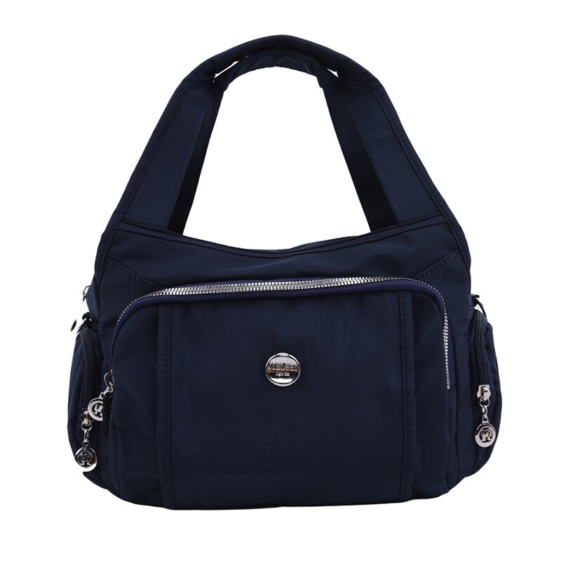 Multi Pockets Nylon Handbag Shoulder Bag Messenger Lightweight Solid Zipper Waterproof Flap Crossbody Bag: blue