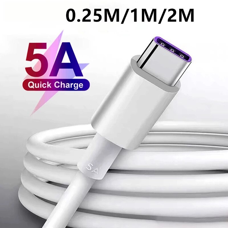 5A Type-C USB Charger for Samsung Galaxy A50 S20 A51 A71 5G 0.25M/2M/1M Fast Charging Cable for Huawei maten 10 20 30 40 pro p40