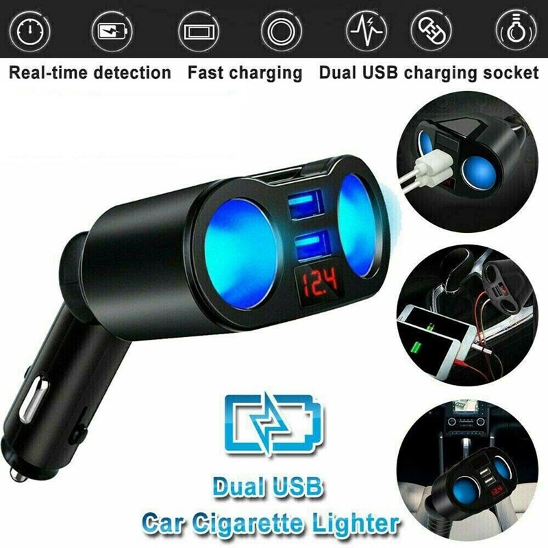 Dc /12v snellader autolader sigarettenaansteker conversieplug voor auto dubbele usb lcd-stopcontact splitter lader stroomadapter