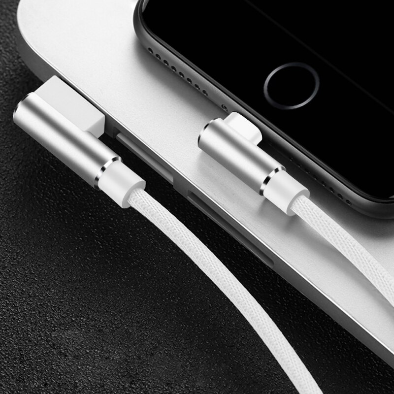 1m 2m 3m Fast USB Charger Cable For iPhone X XR Xs 11 Pro Max 6 6s 7 8 Plus 5s SE iPad Mobile Phone 90 Degree Charging Data Cord: White / 3m