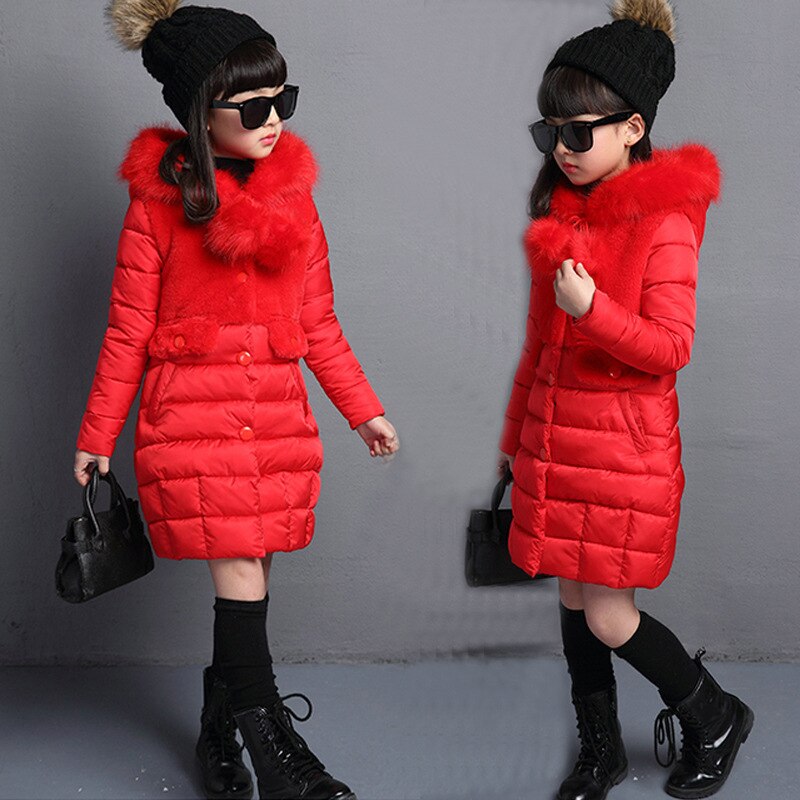Chaqueta de plumas para niña y niño, abrigo largo con capucha y cuello de piel , chaqueta acolchada de algodón, 4, 5, 6, 7, 8, 9, 10 años