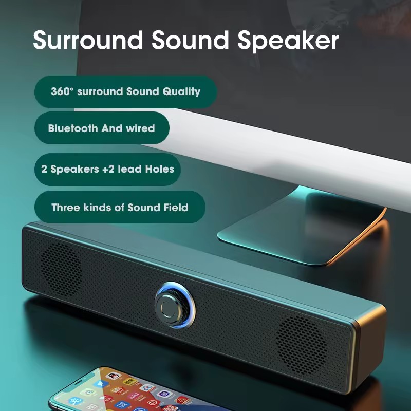 PC-soundbar Bekabelde en draadloze Bluetooth-luidspreker USB-aangedreven soundbar voor tv PC Laptop Gaming Home Theater Surround Audio-systeem