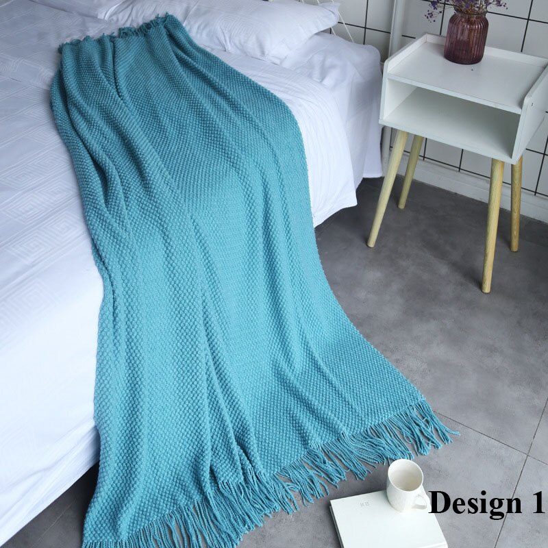 Frynser dusker elegant morandi farge nordisk strikketeppe sengeteppet lenestol sofa kaste: design 1