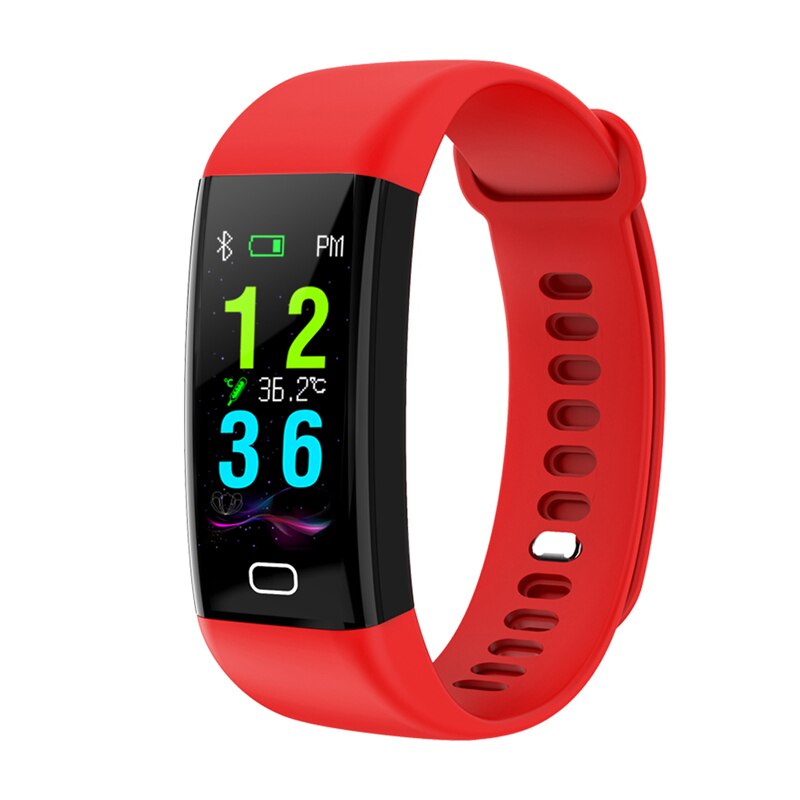 F77 Fitness Armband Smart Band Mannen Vrouwen Stappenteller Polsband Bloeddruk Smart Horloge Hartslagmeter Body Temperatuur: Rood