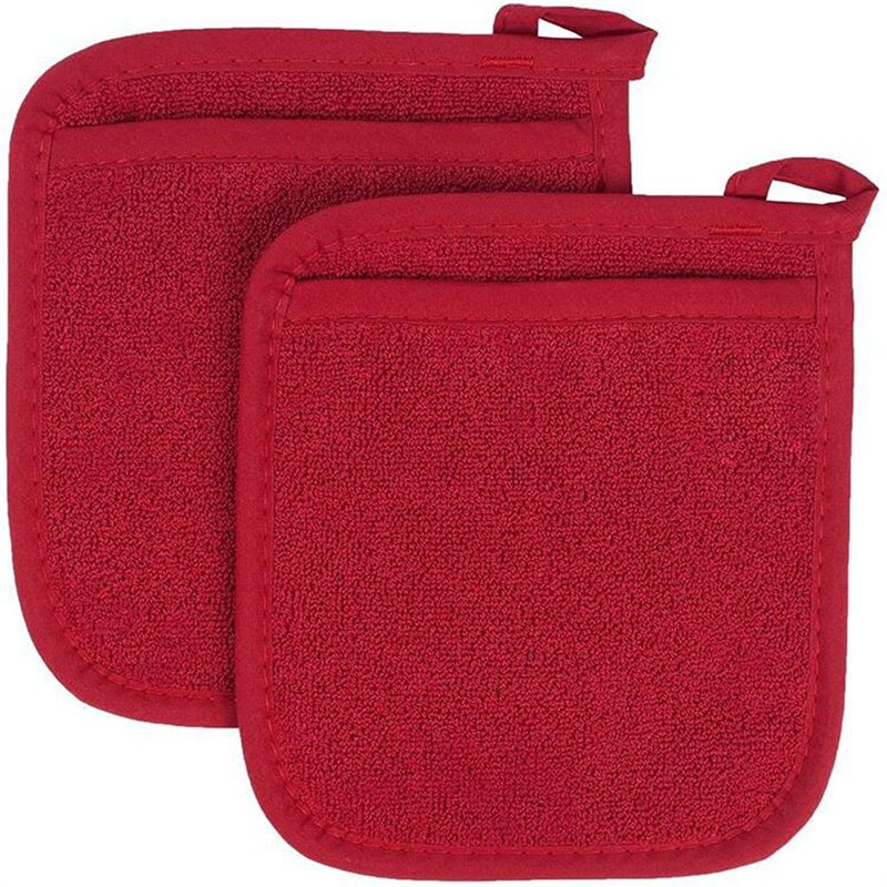 1/2PCS Microwave Oven Gloves Potholder Kitchen Terry Cloth Insulation Pad Gloves Mat for BBQ Bakeing Anti-Scalding Mitts: 2pcs Red