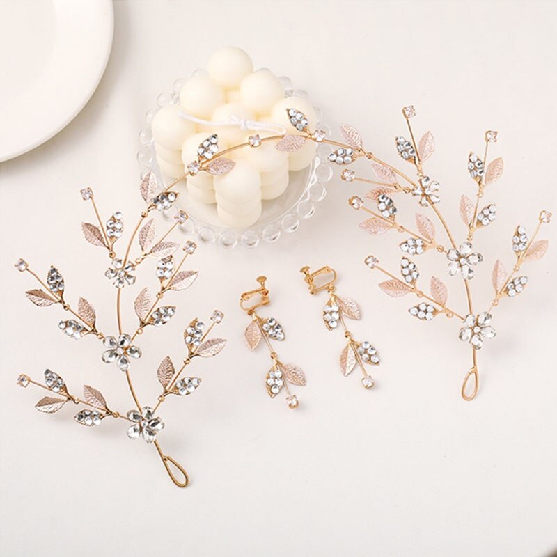 Koreanisch Stirnbänder für Frauen, Blume, Blatt Kristall Haar Perlen Ohrringe Schmuck-setzt für Braut Noiva Hochzeit FORSEVEN: 7