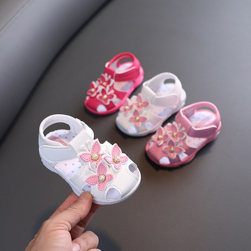2022 Sweet Flower Baby Girl Shoes First Walkers Summer Toddler Sandals Kids Infant Princess Shoes