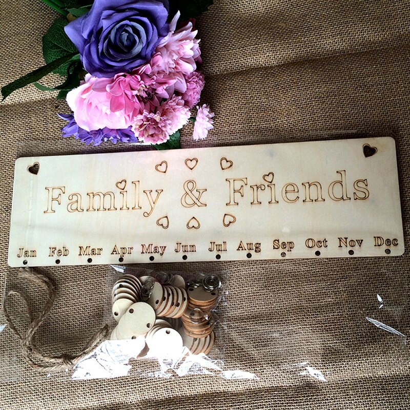 DIY Holz Kalender Freunde & Familie Herz Gedruckt Zauberstab Kalender Zeichen Spezielle Termine Erinnerung Bord Hause Hängen Dekor
