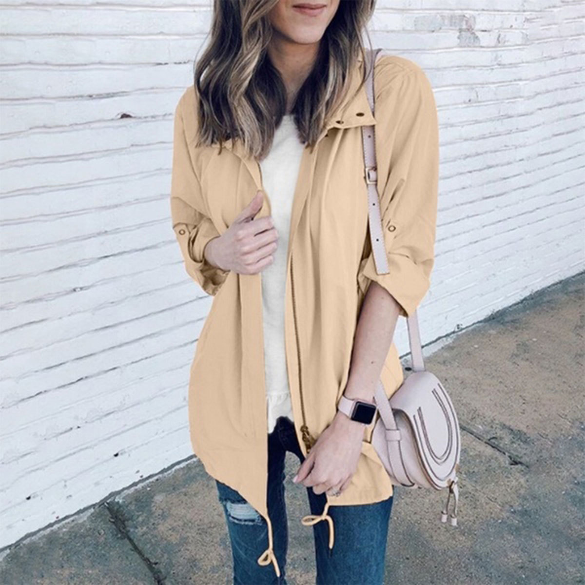 Spring Autumn Rain Coats and Jackets Women Sportswear Solid Hooded Windproof Loose Outdoor Jacket Windbreaker Female: Yellow / XXL