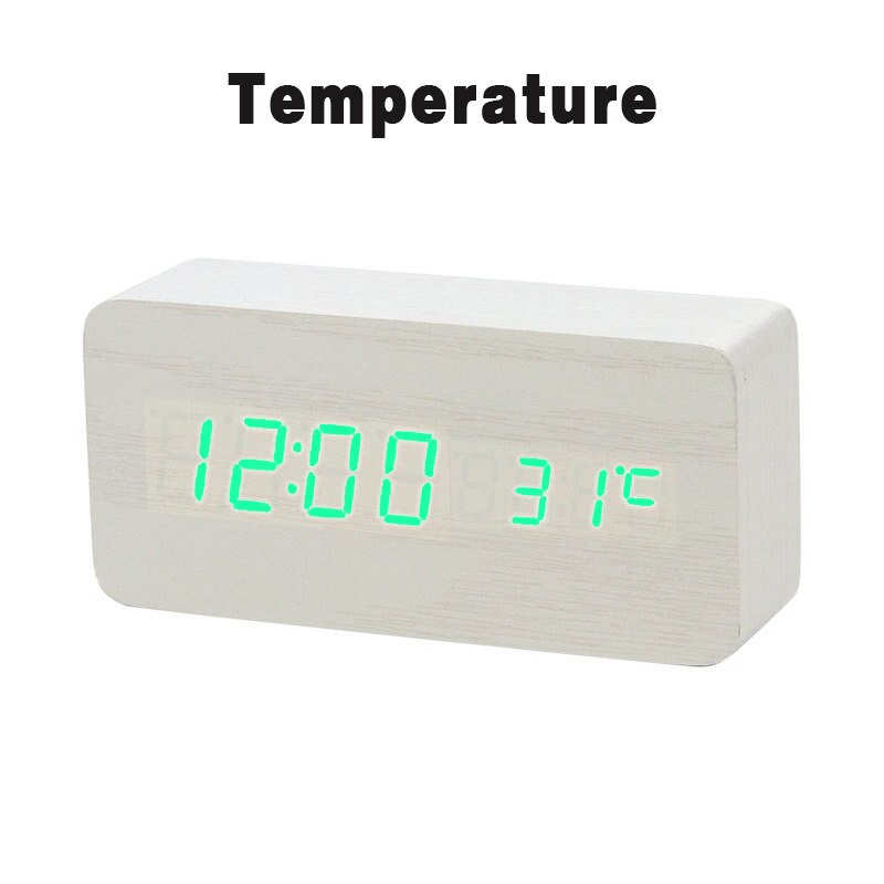 LED en bois réveil montre Table commande vocale numérique bois Despertador électronique bureau USB/AAA alimenté horloges Table horlog: L16