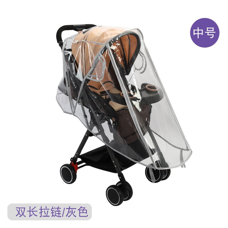 Baby Stroller Rain Cover Wind And Cold Perambulator Raincoat Transparent eva san Car Rain Cover Univers: Food Grade Eva Double Long Zipper Door Opening Medium Gray Trim
