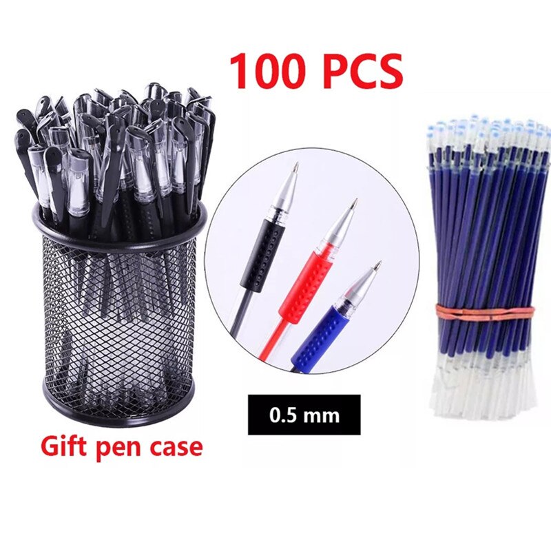 100 units / batch 0.5mm blue gel pens, gel pens and rechargeable stationery, office and school supplies, pencil boxes